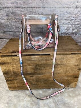 Clear Cross Body Purse With Floral Print Trim